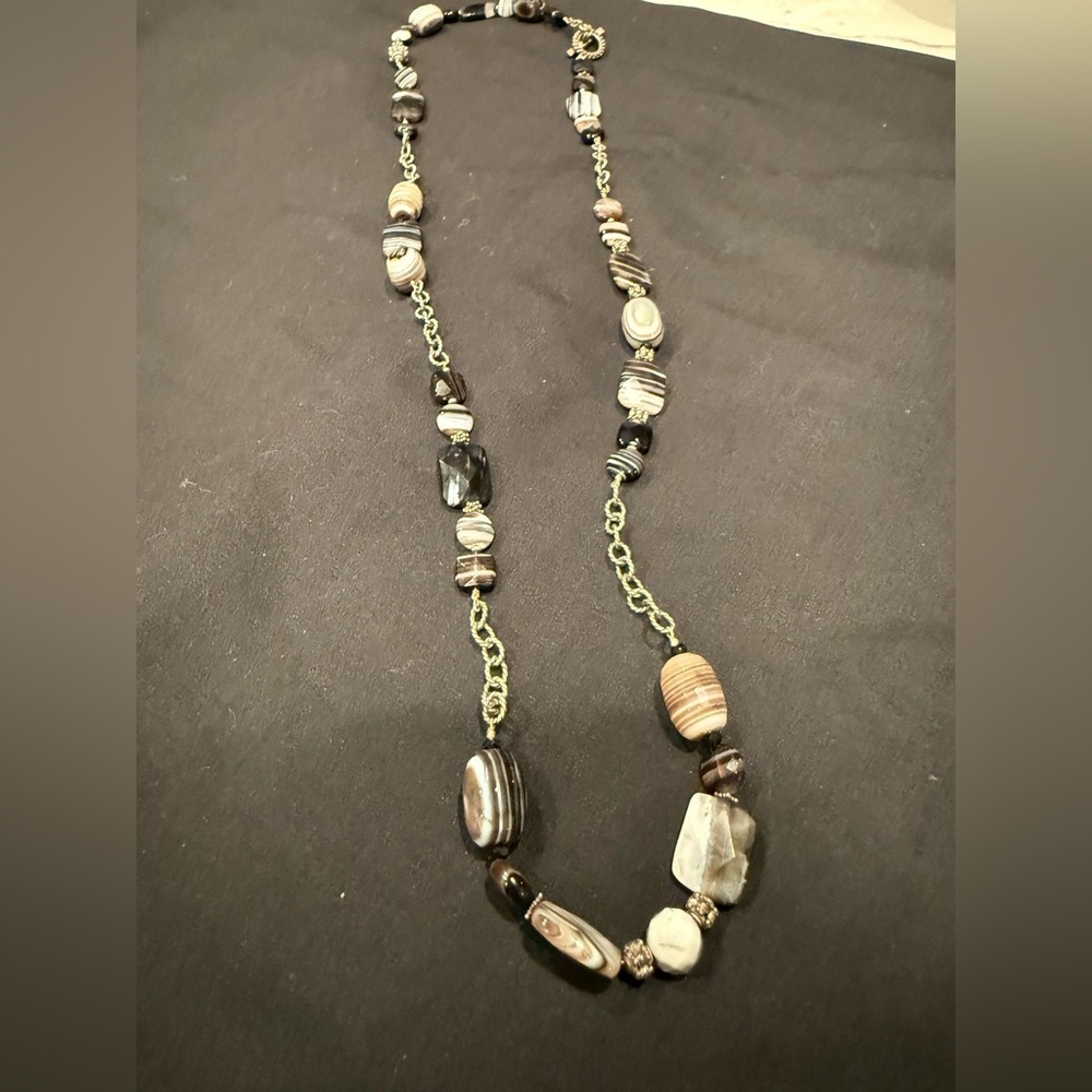 Elegant Vintage Agate Bead Necklace with Sterling Silver Accents